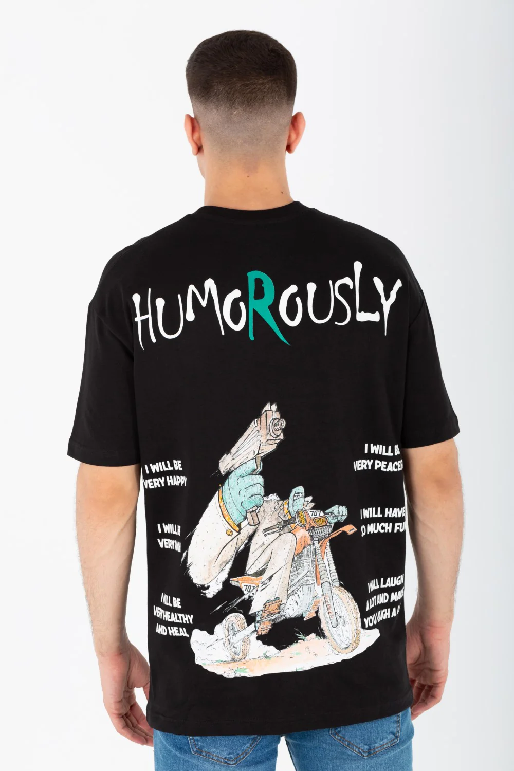 Men's Oversize Round Neck T-shirt With A Print On The Front And Back Made Of Summer Melton Material - Image 2