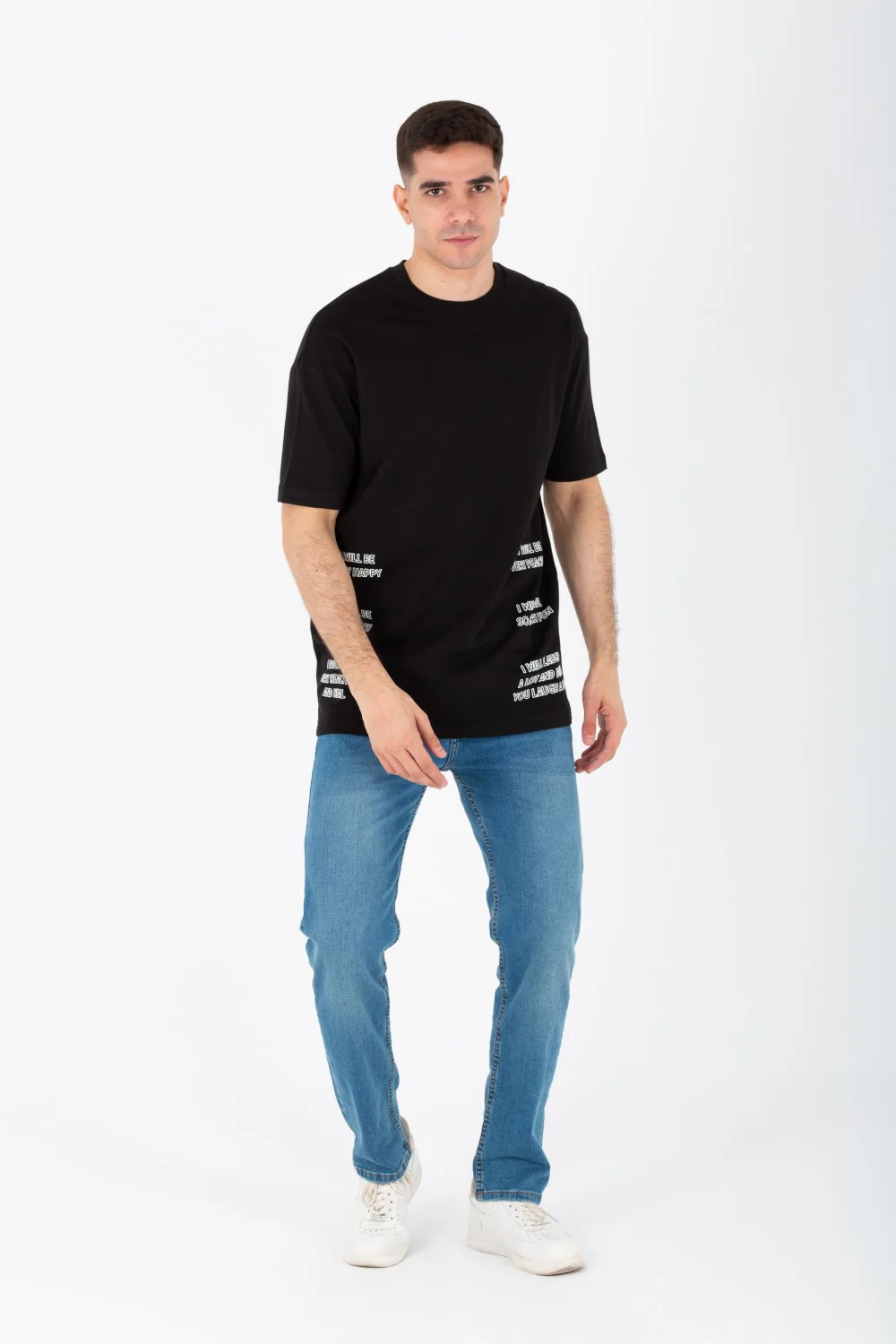 Men's Oversize Round Neck T-shirt With A Print On The Front And Back Made Of Summer Melton Material - Image 3