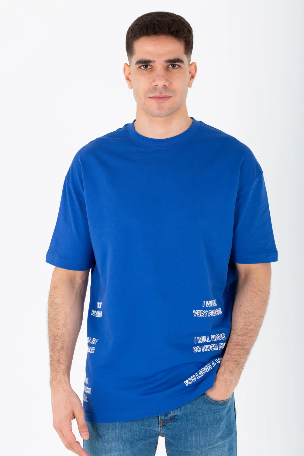 Men's Oversize Round Neck T-shirt With A Print On The Front And Back Made Of Summer Melton Material - Image 4
