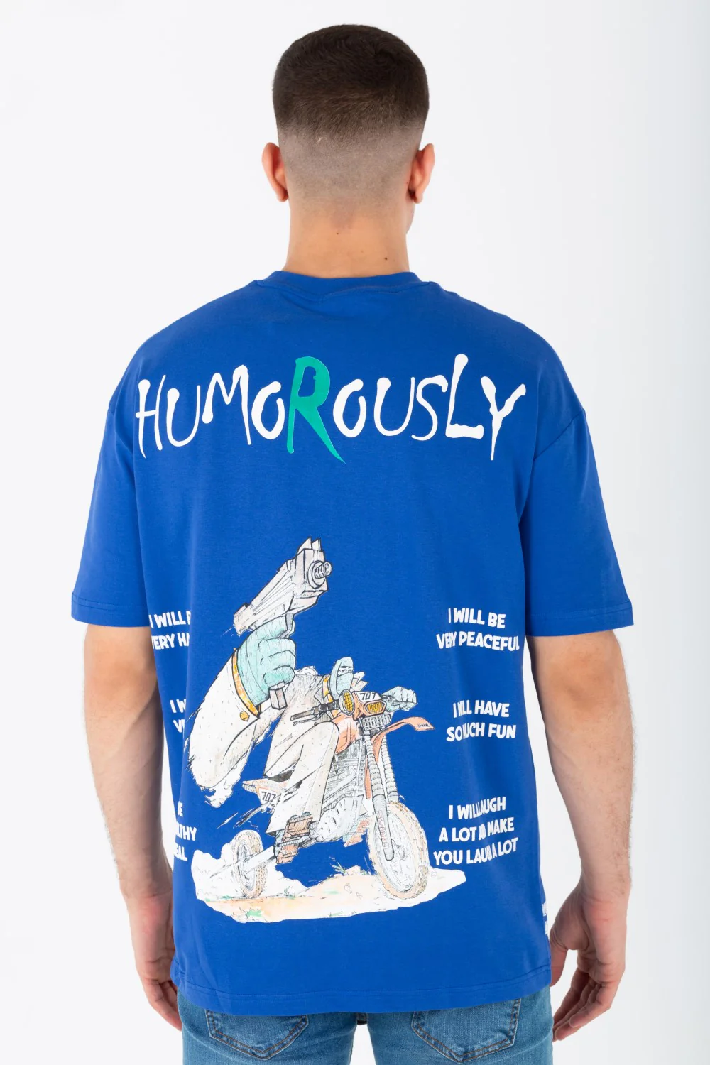Men's Oversize Round Neck T-shirt With A Print On The Front And Back Made Of Summer Melton Material - Image 5