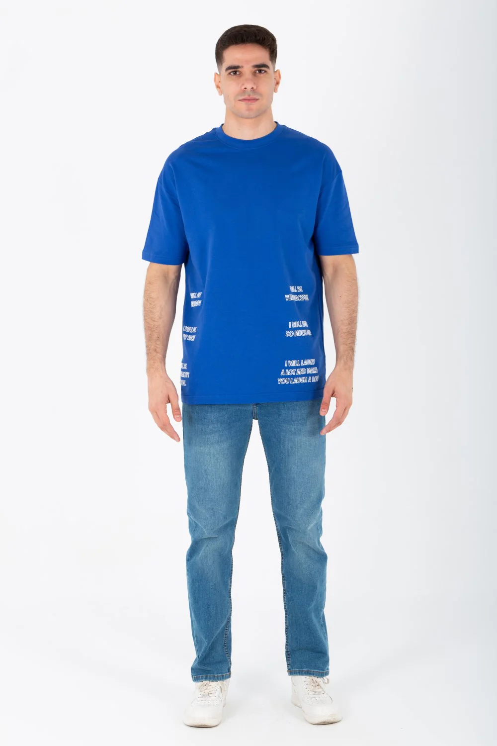 Men's Oversize Round Neck T-shirt With A Print On The Front And Back Made Of Summer Melton Material - Image 6