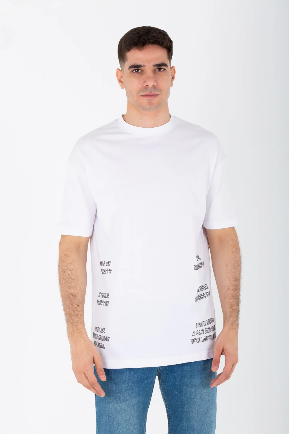 Men's Oversize Round Neck T-shirt With A Print On The Front And Back Made Of Summer Melton Material - Image 7