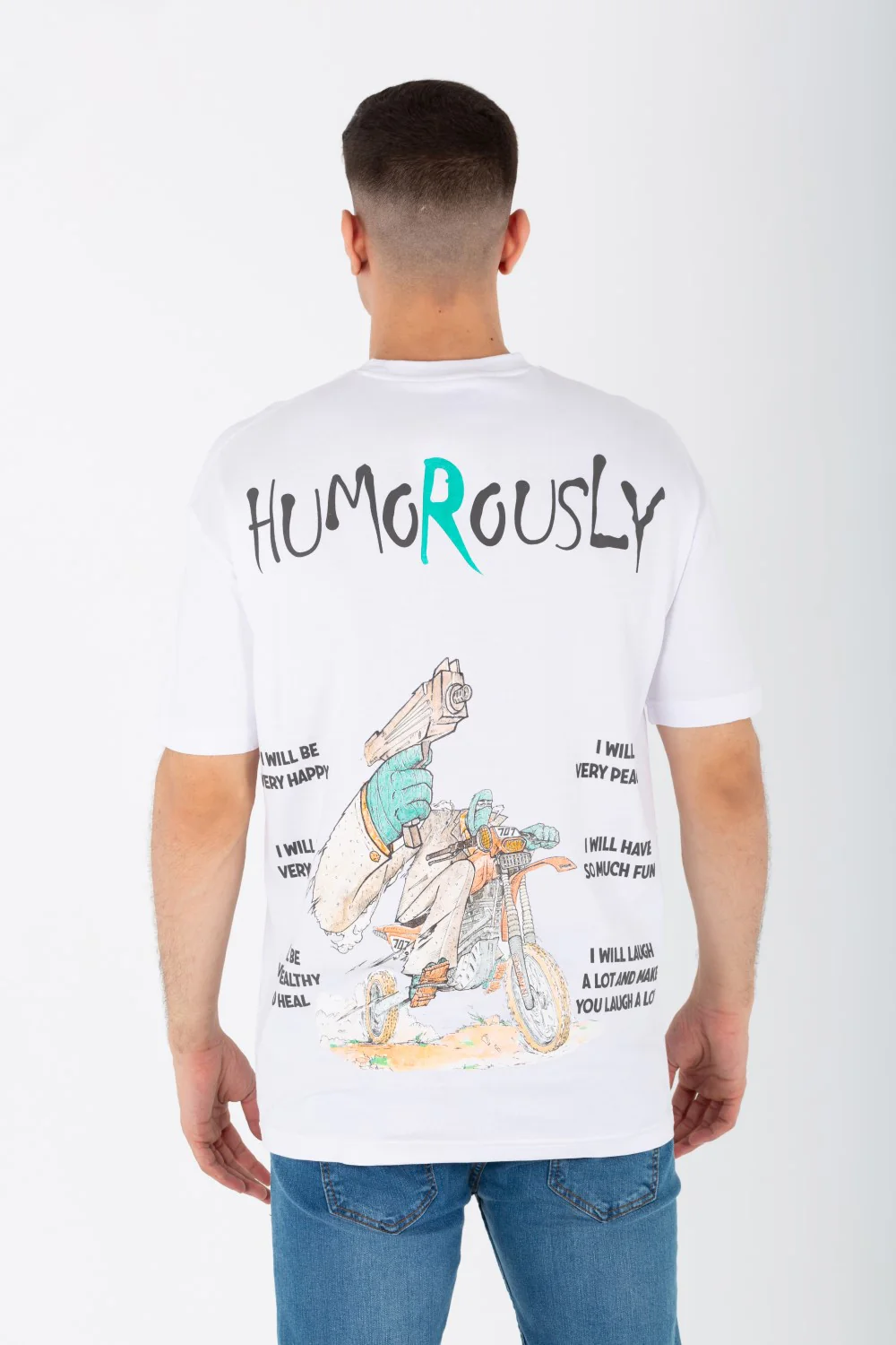 Men's Oversize Round Neck T-shirt With A Print On The Front And Back Made Of Summer Melton Material - Image 8