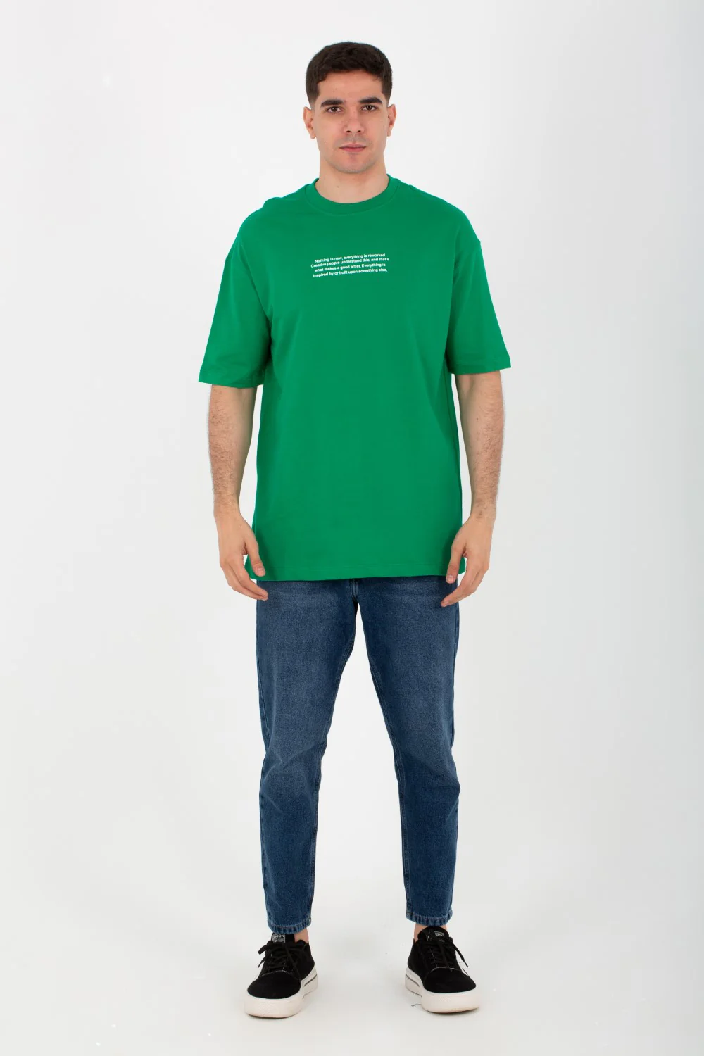 Mens Oversize Round T-shirt With Front And Back Print And Summer Melton Material - Image 3