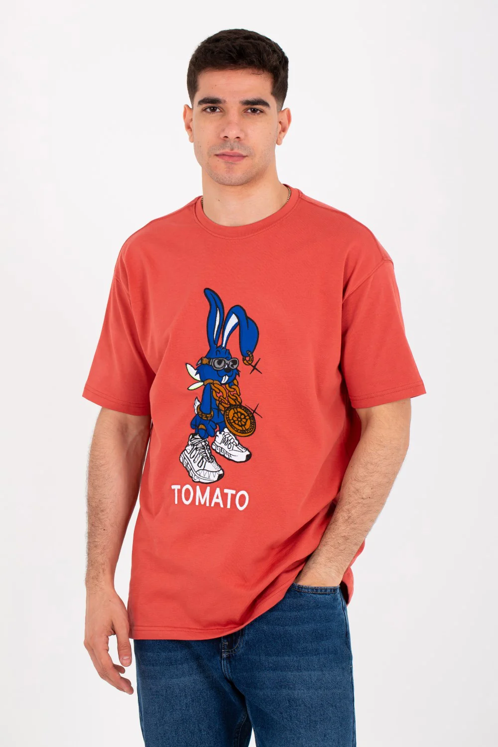 Mens Oversize Round T-shirt With Tomato Print On The Front - Image 6