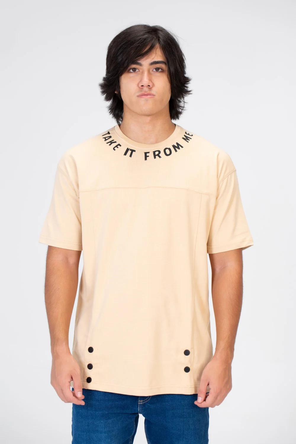 Men's Oversize T-shirt With A Round Neck And A Print At The Neck