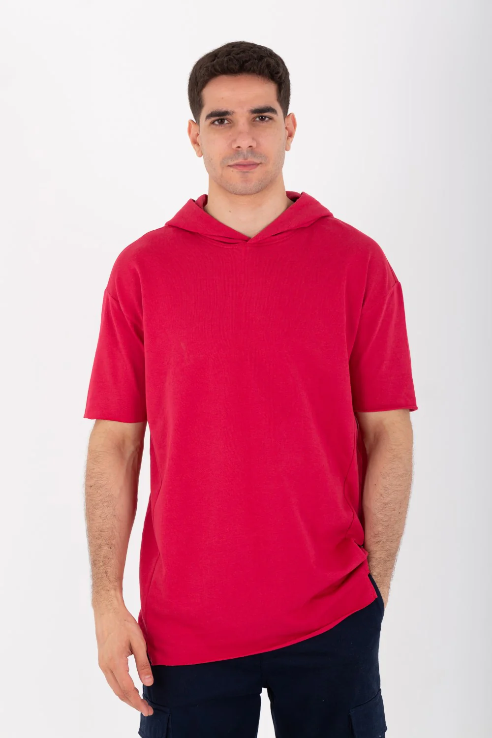 Mens Oversized Basic Plain T-shirt With Hood And Short Sleeves - Image 13