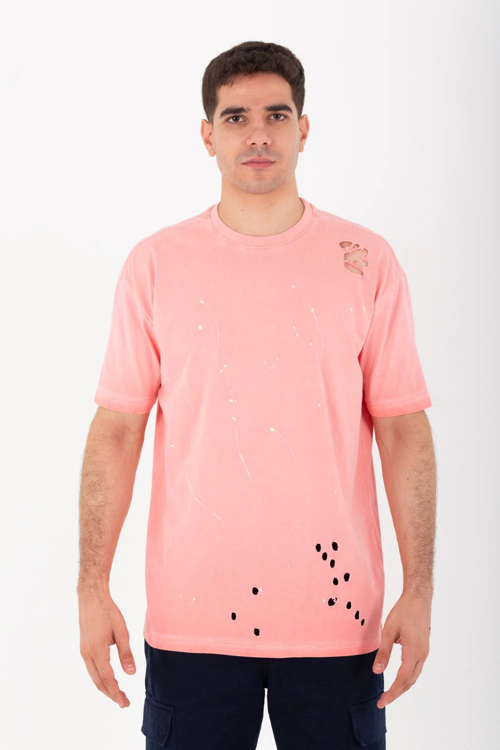 Mens Oversized Crew Neck Half Sleeves Cutting T-shirt - Image 7