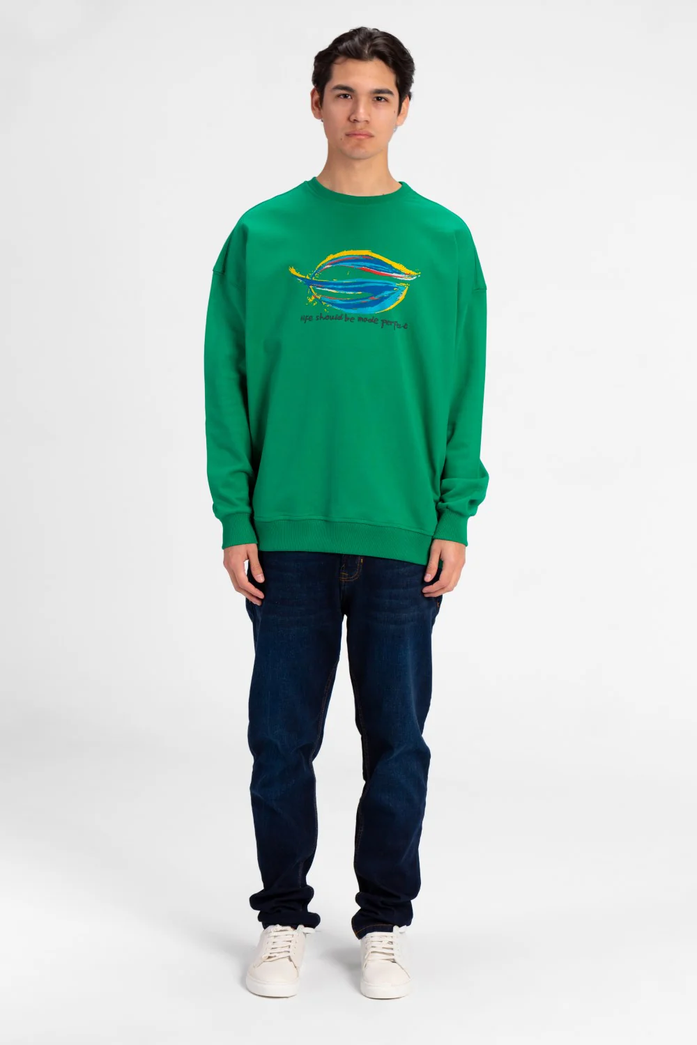 Men's Oversized Crew Neck Printed Sweatshirt - Image 12