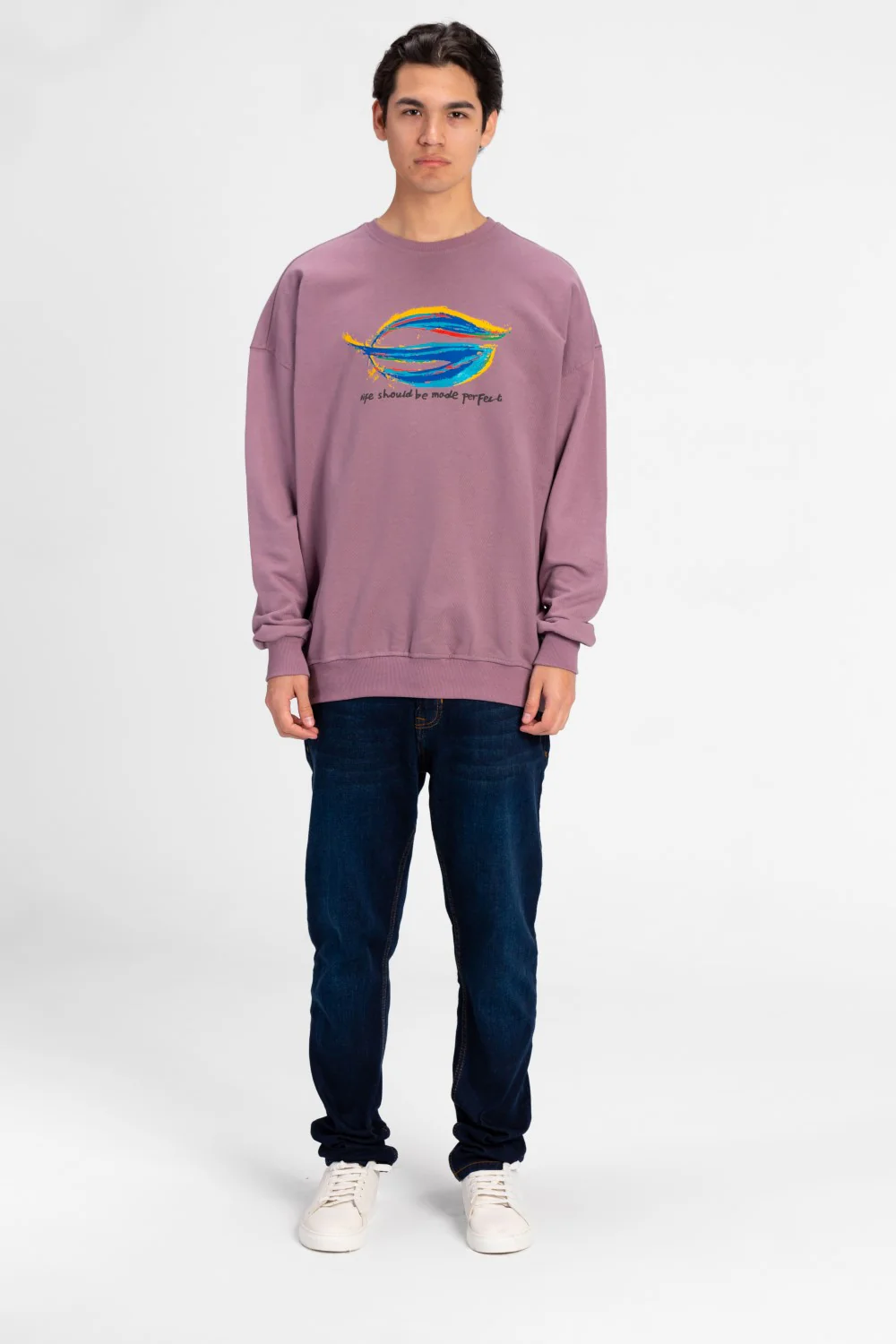 Men's Oversized Crew Neck Printed Sweatshirt - Image 8