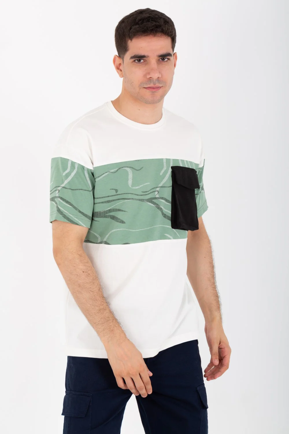 Mens Oversized Half sleeves T-shirt With A Round Neck And A Front Pocket - Image 7