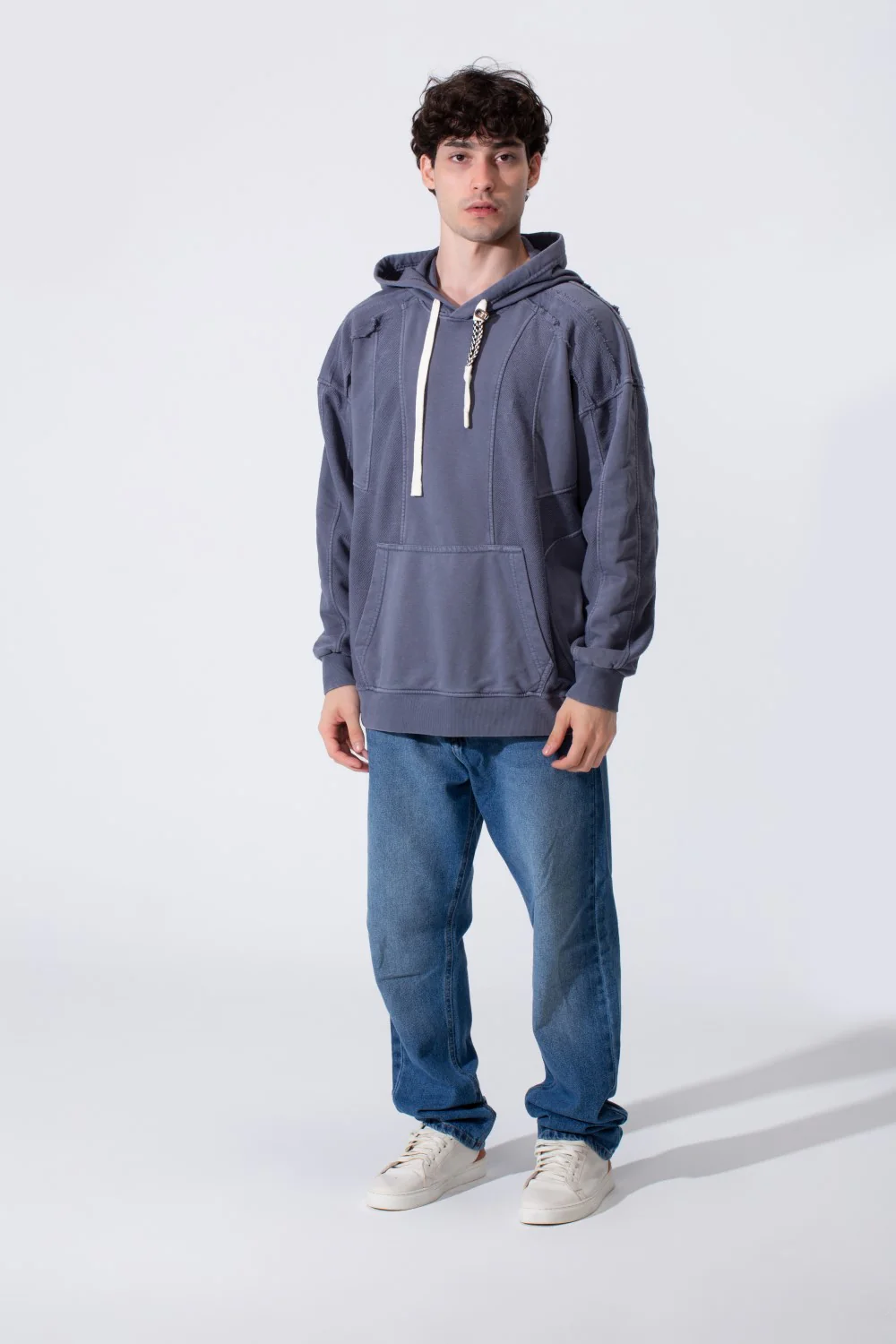 Men's Oversized Hood Washed Fabric Edge Seam Detailing Classic Kangaroo Front Pocket Tomato Store Sweatshirt - Image 11