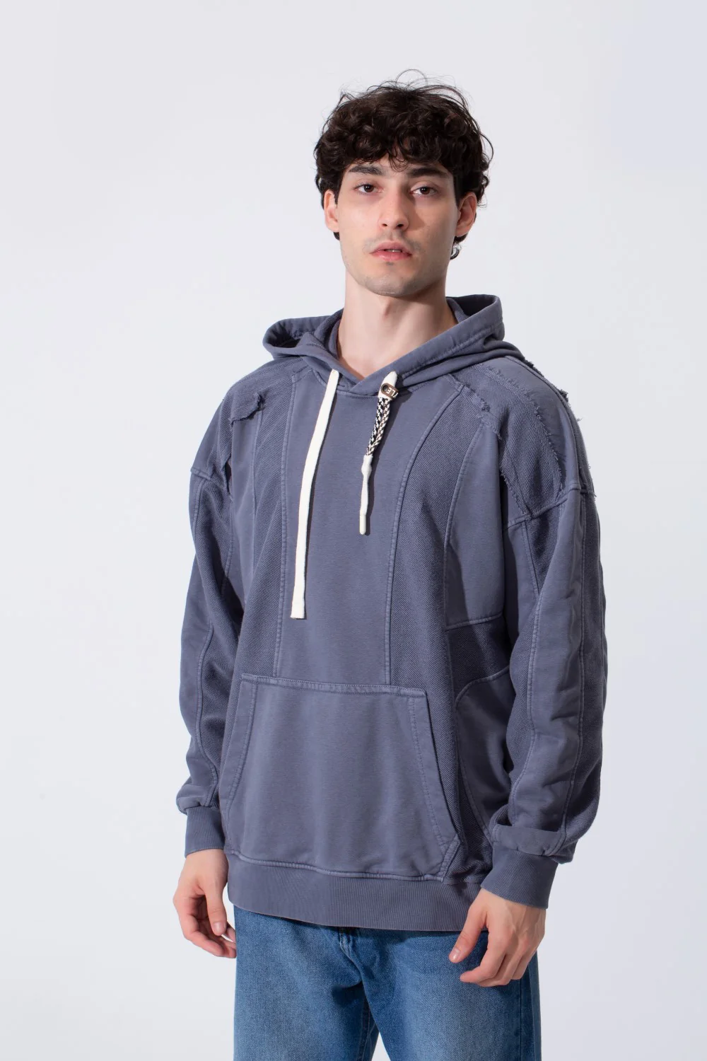 Men's Oversized Hood Washed Fabric Edge Seam Detailing Classic Kangaroo Front Pocket Tomato Store Sweatshirt - Image 9