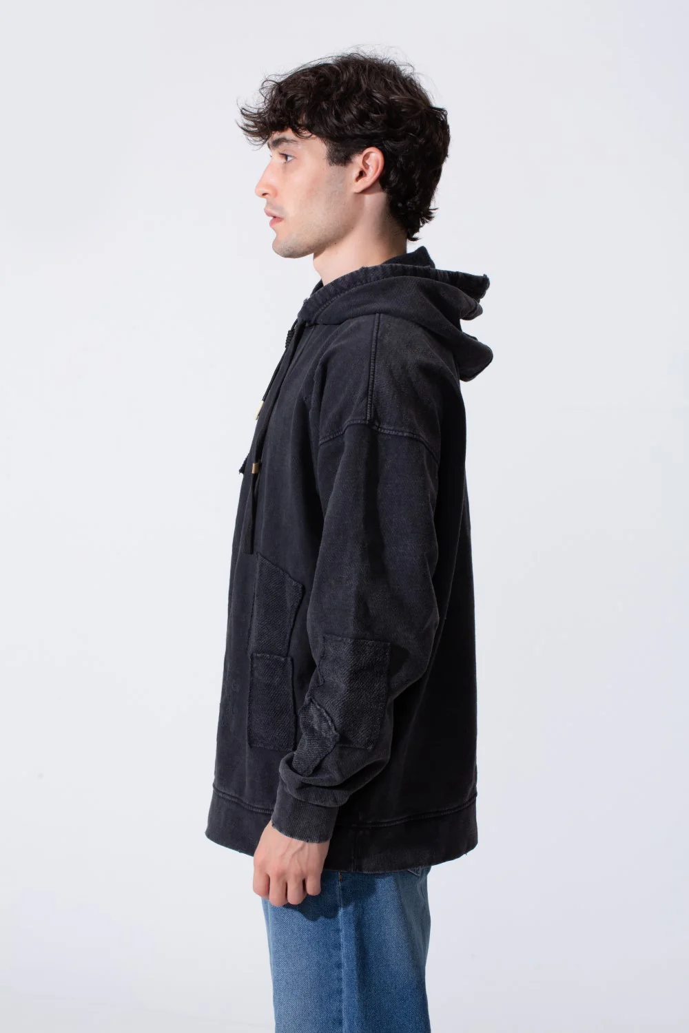 Men's Oversized Hood Washed Print Classic Kangaroo Front Pocket Tomato Store Sweatshirt With Edge Seam Detailing - Image 8