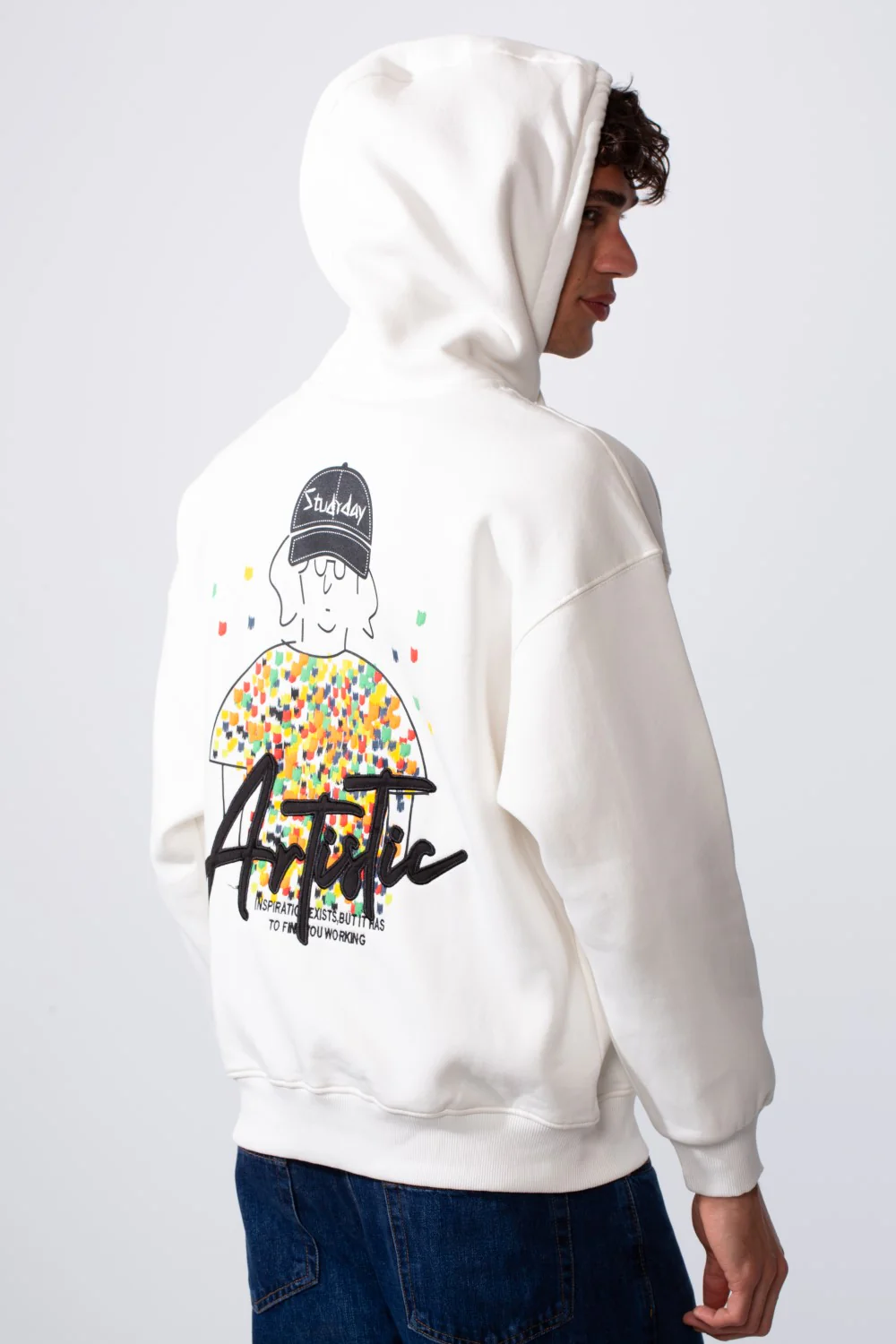 Men's Oversized Melton Graphic Hood Sweatshirt With Zipper - Image 10