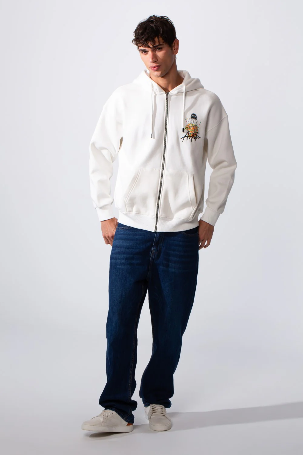 Men's Oversized Melton Graphic Hood Sweatshirt With Zipper - Image 11