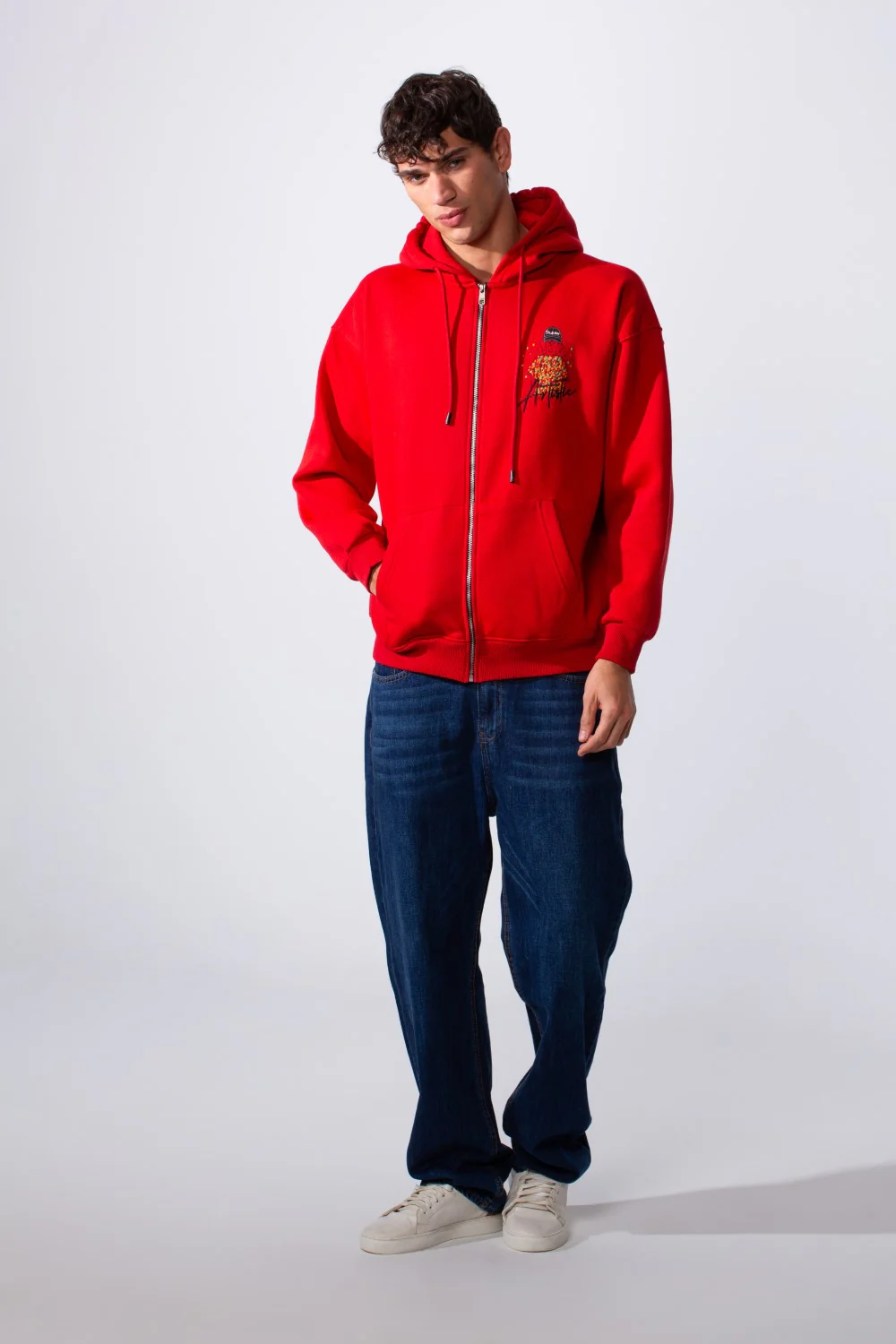 Men's Oversized Melton Graphic Hood Sweatshirt With Zipper - Image 7