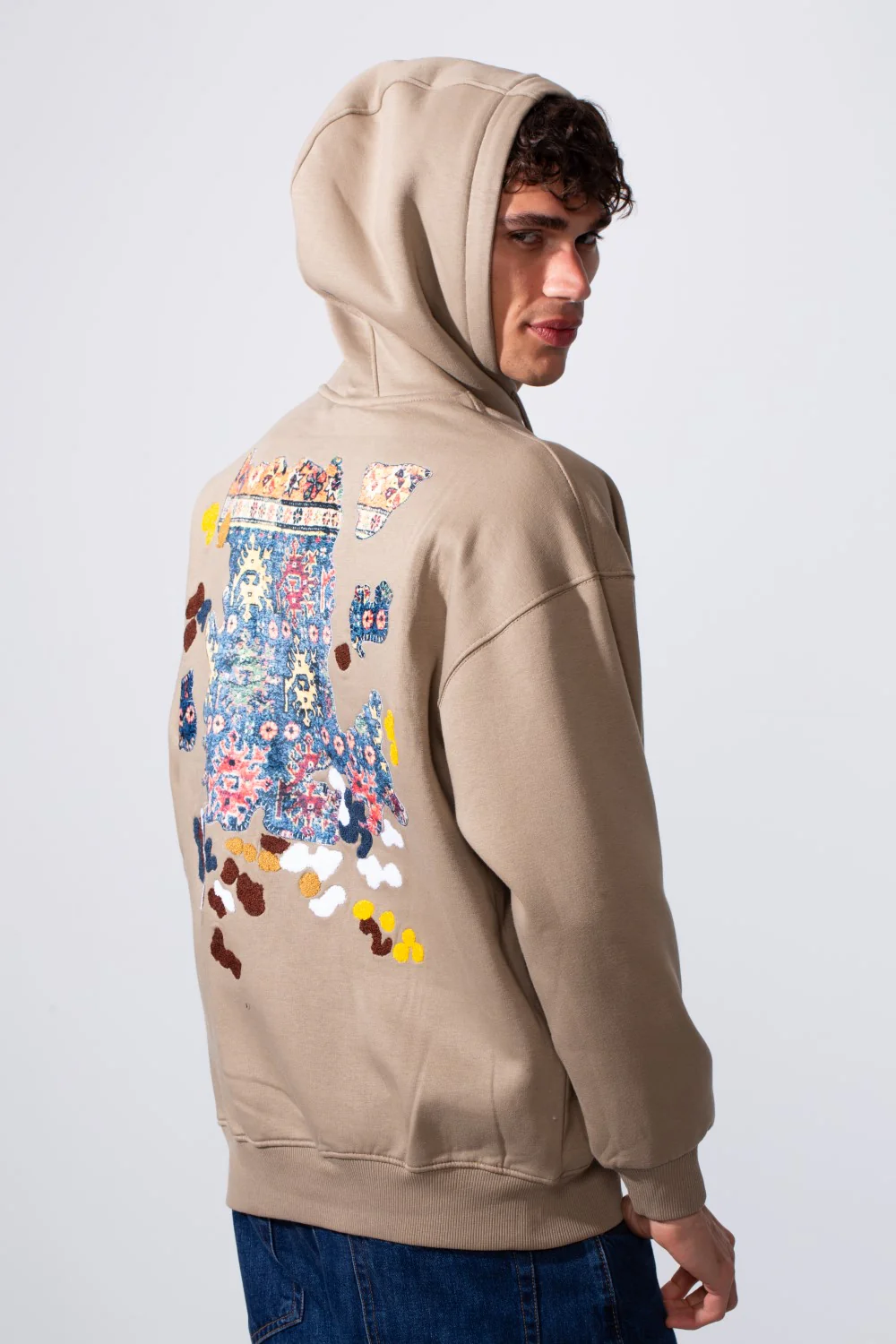 Men's Oversized Melton Printed Hood Sweatshirt - Image 2