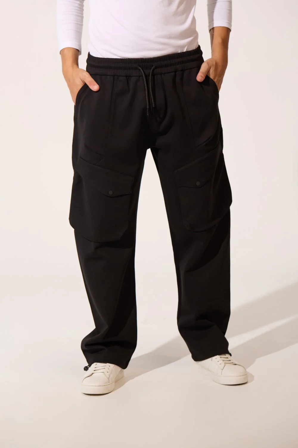 Men's Oversized Middle Drawstring Sweatpants With Front Pockets - Image 5