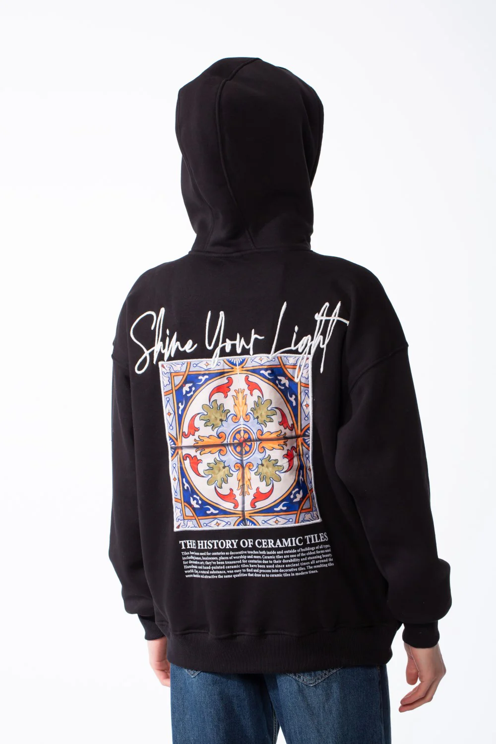 Men's Oversized Paneled Hood Back Bold Artistic Graphic Script Detail Typographic Ribbed Cuffs And Hem Sweatshirt - Image 2