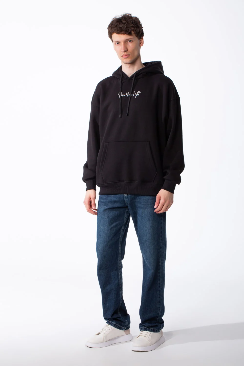Men's Oversized Paneled Hood Back Bold Artistic Graphic Script Detail Typographic Ribbed Cuffs And Hem Sweatshirt - Image 3