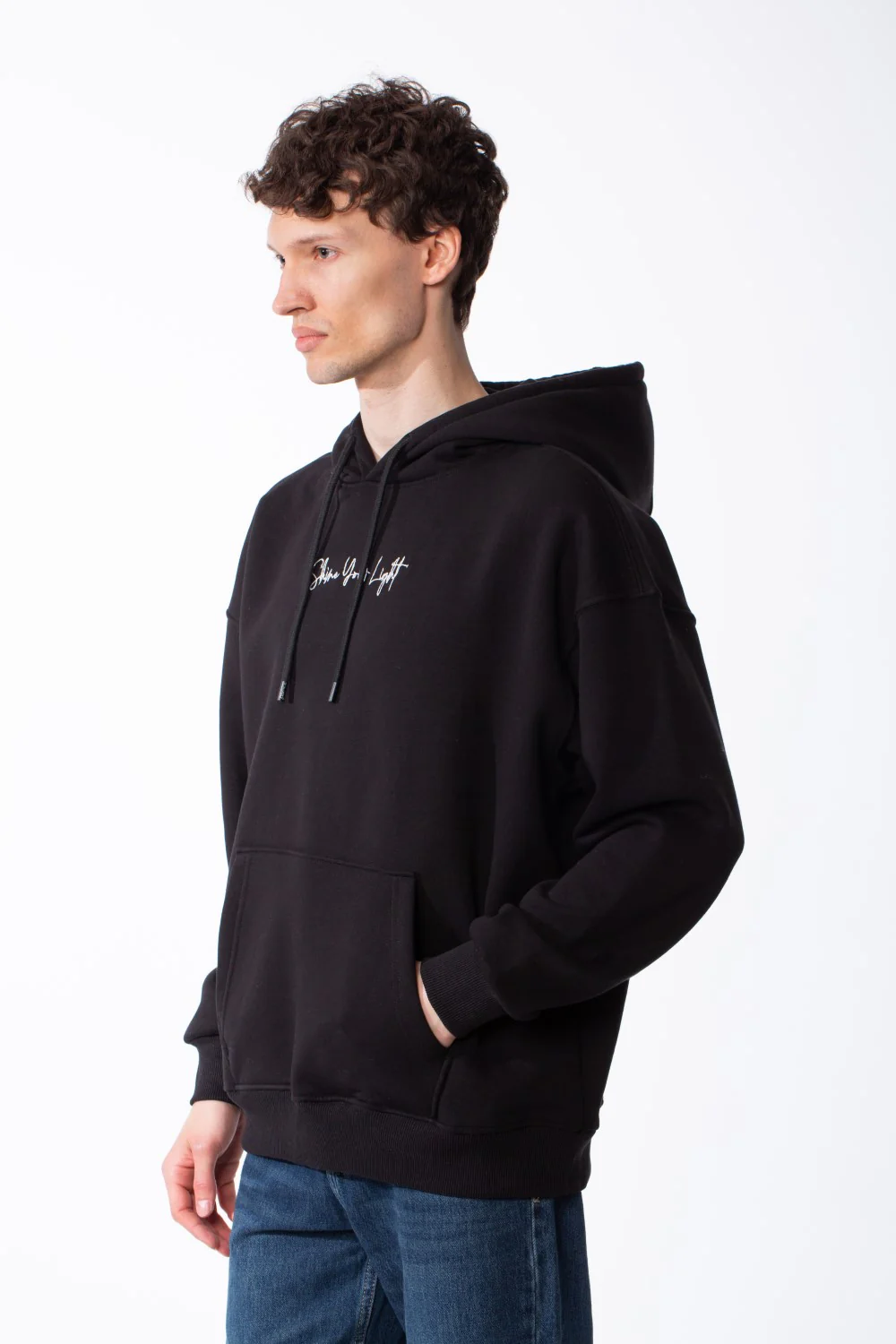 Men's Oversized Paneled Hood Back Bold Artistic Graphic Script Detail Typographic Ribbed Cuffs And Hem Sweatshirt - Image 4