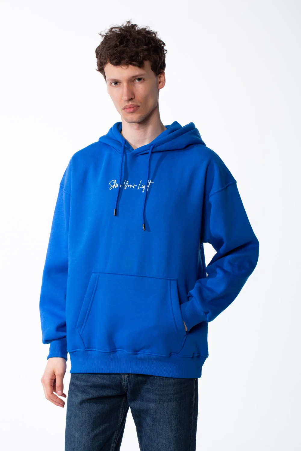 Men's Oversized Paneled Hood Back Bold Artistic Graphic Script Detail Typographic Ribbed Cuffs And Hem Sweatshirt - Image 5