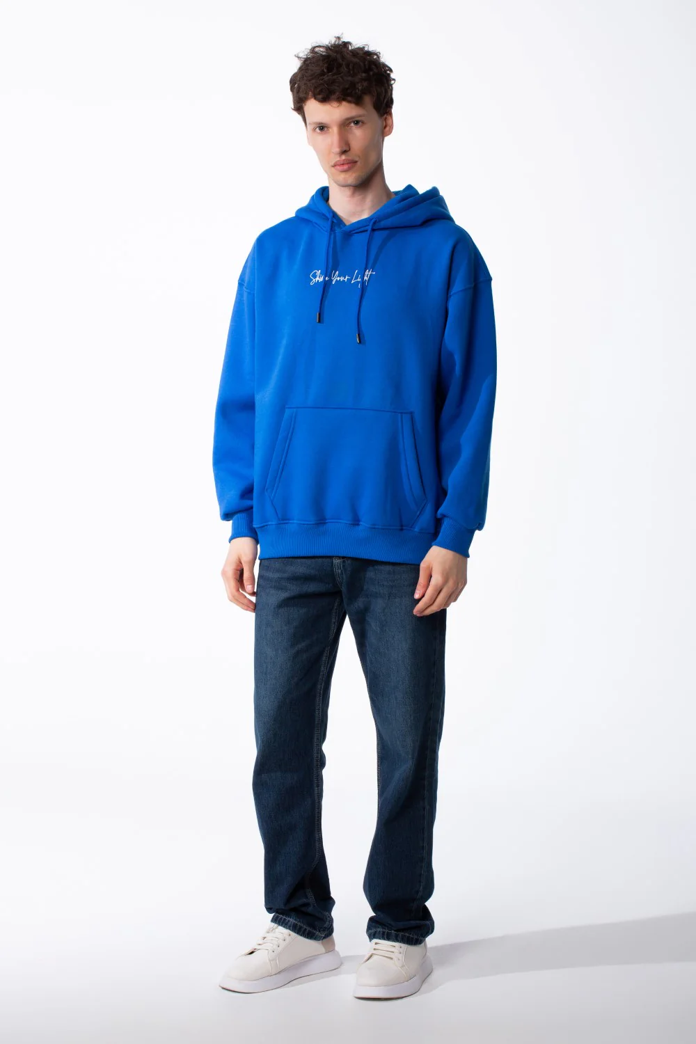 Men's Oversized Paneled Hood Back Bold Artistic Graphic Script Detail Typographic Ribbed Cuffs And Hem Sweatshirt - Image 7