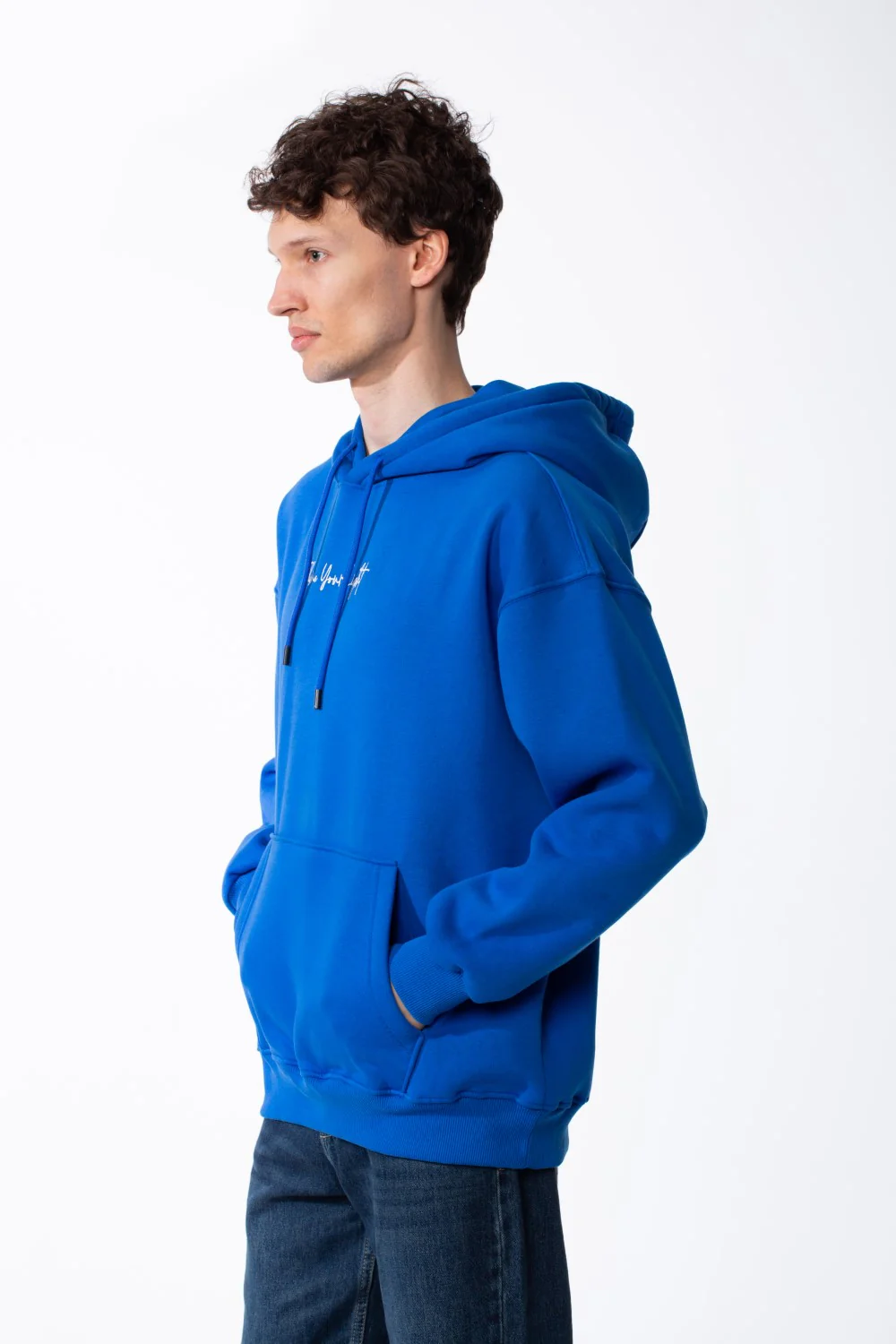 Men's Oversized Paneled Hood Back Bold Artistic Graphic Script Detail Typographic Ribbed Cuffs And Hem Sweatshirt - Image 8