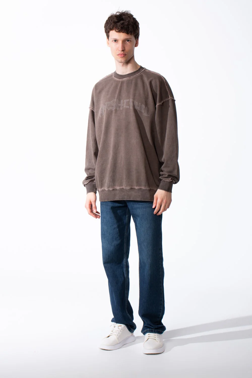 Men's Oversized Pigment-Dye Finish Ribbed Crew Neck Modern Distressed Edge Melton Sweatshirt - Image 7