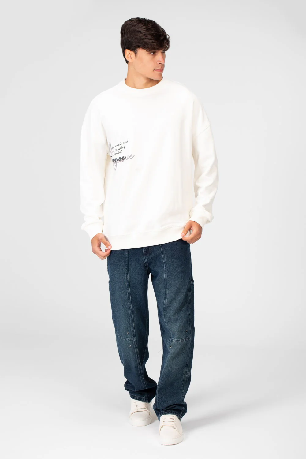 Men's Oversized Round Neck Printed Sweatshirt - Image 12