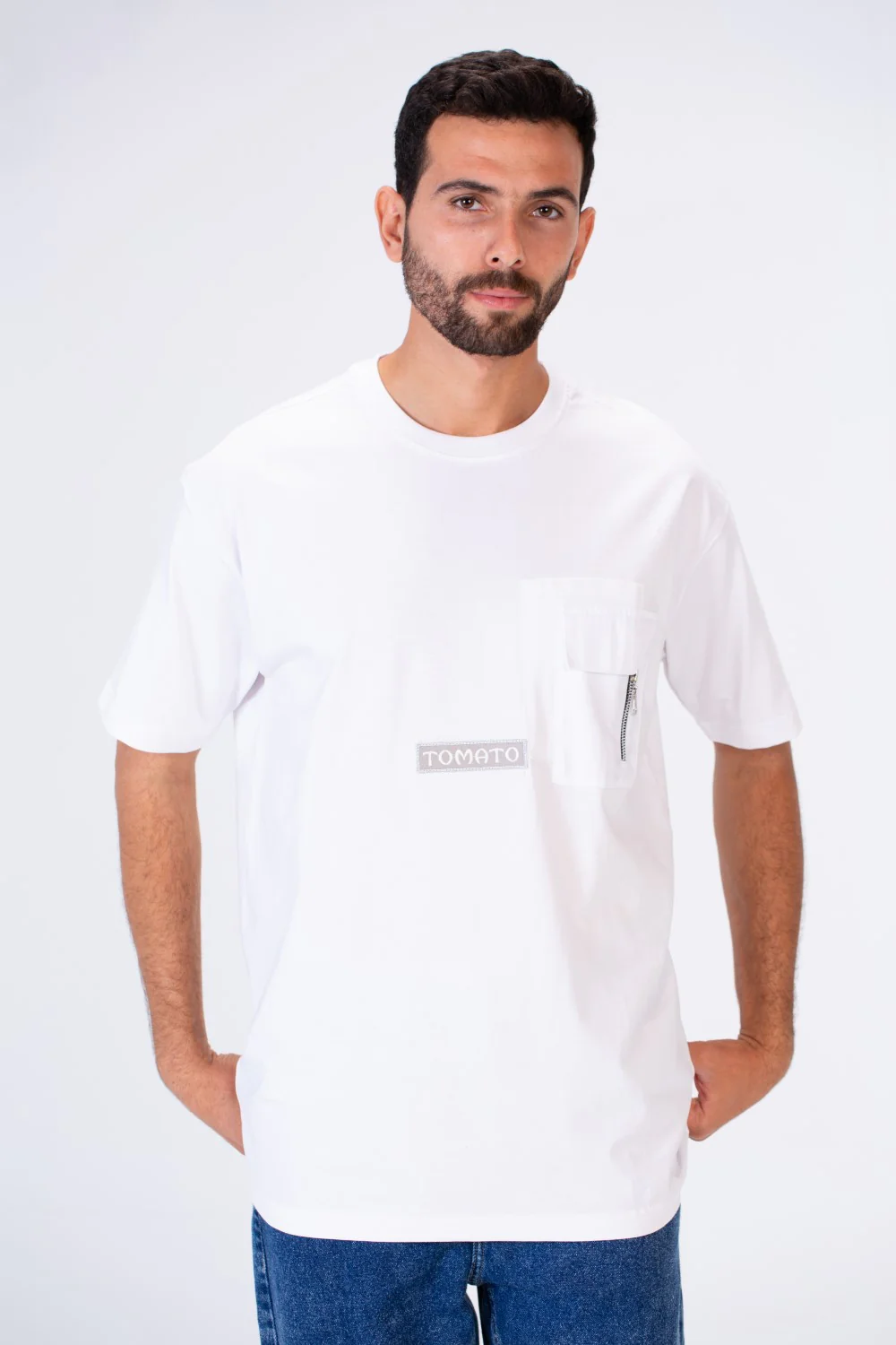 Men's Oversized Round Neck T-shirt With Tomato Print And A Pocket On The Front - Image 7