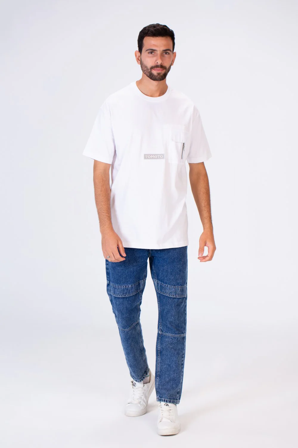 Men's Oversized Round Neck T-shirt With Tomato Print And A Pocket On The Front - Image 9