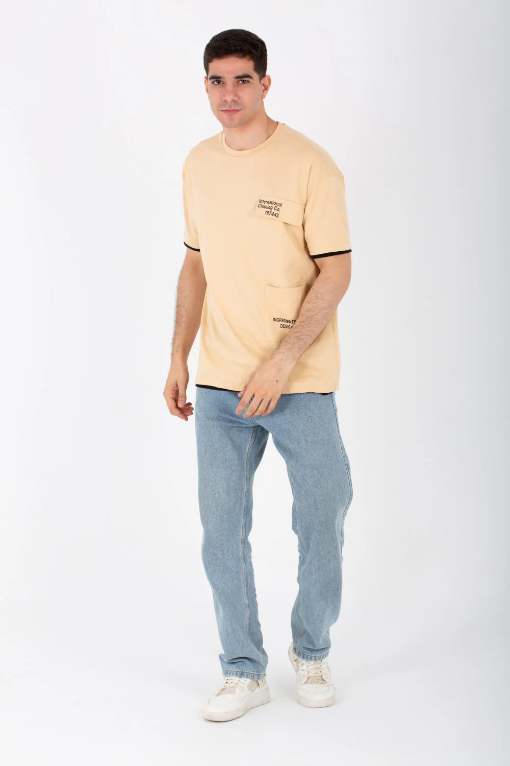 Mens Oversized T-shirt With Short Sleeves And A Front Print With A Distinctive Pocket On The Front - Image 3