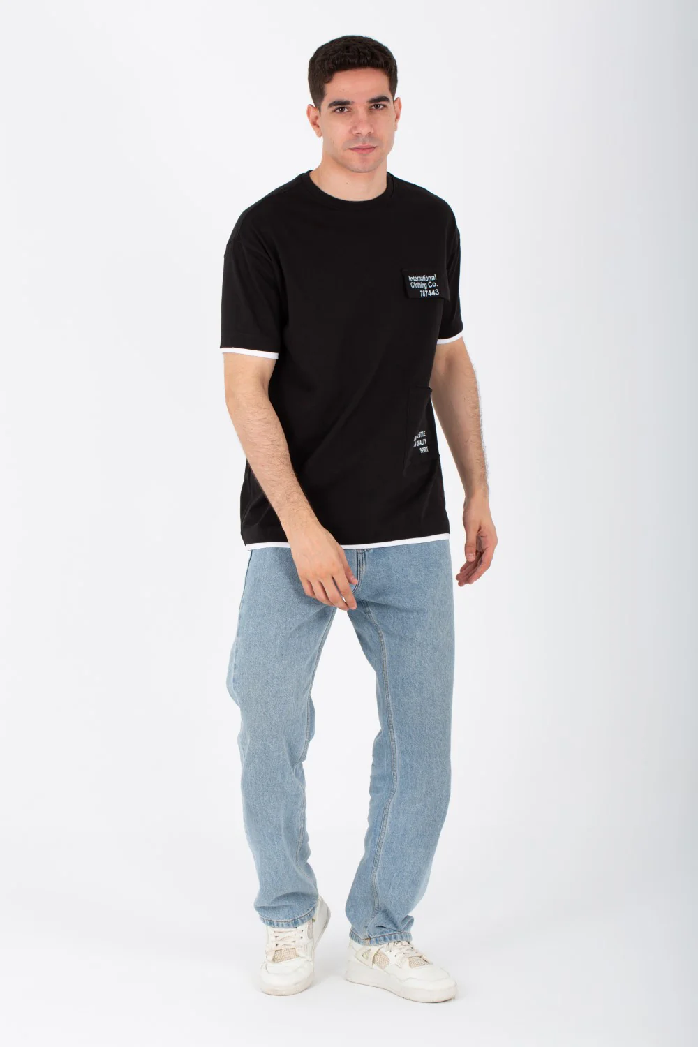 Mens Oversized T-shirt With Short Sleeves And A Front Print With A Distinctive Pocket On The Front - Image 4