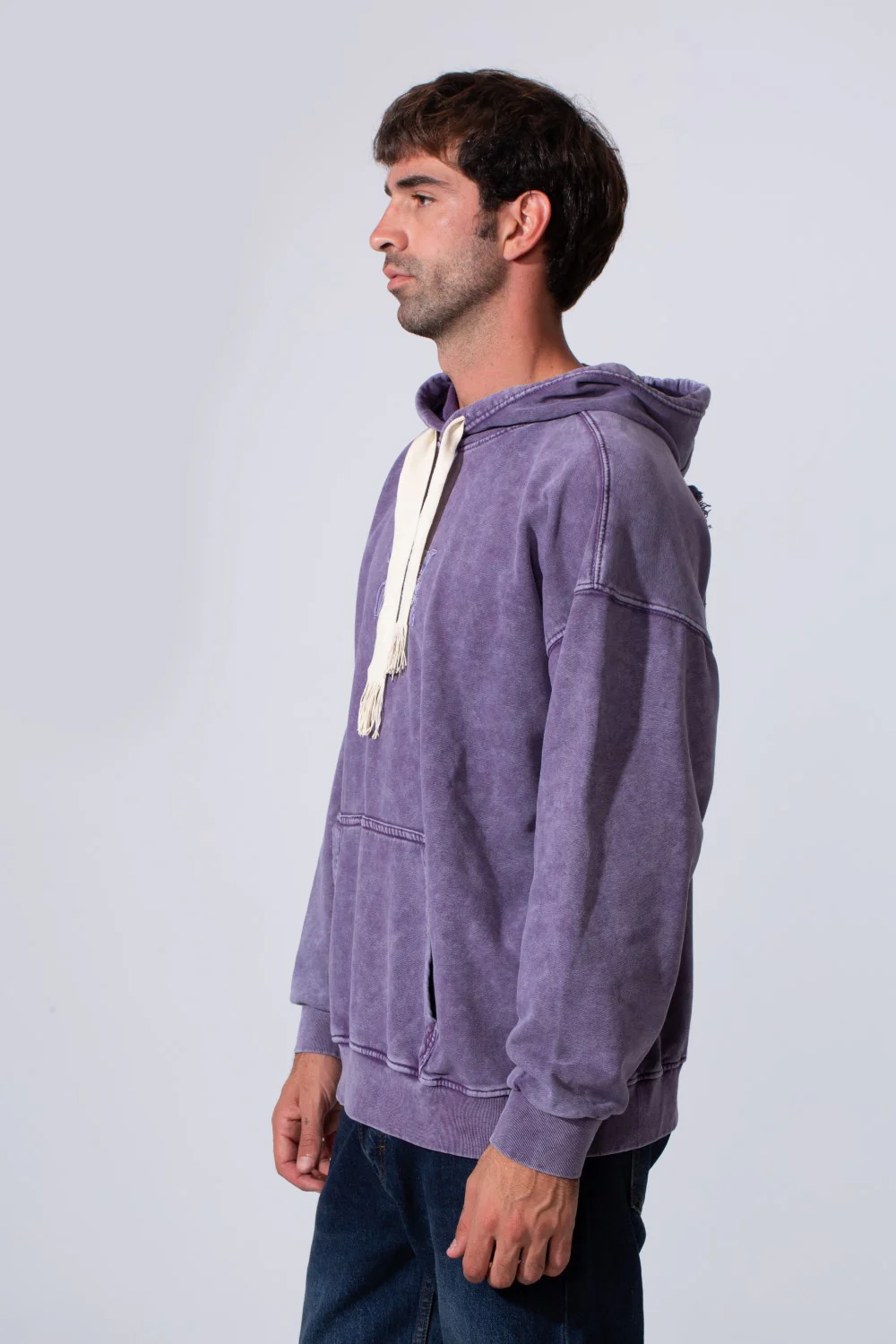 Men's Oversized Tomato Store Washed Hood Sweatshirt With Front Kangaroo Pocket And Back Text Print - Image 12