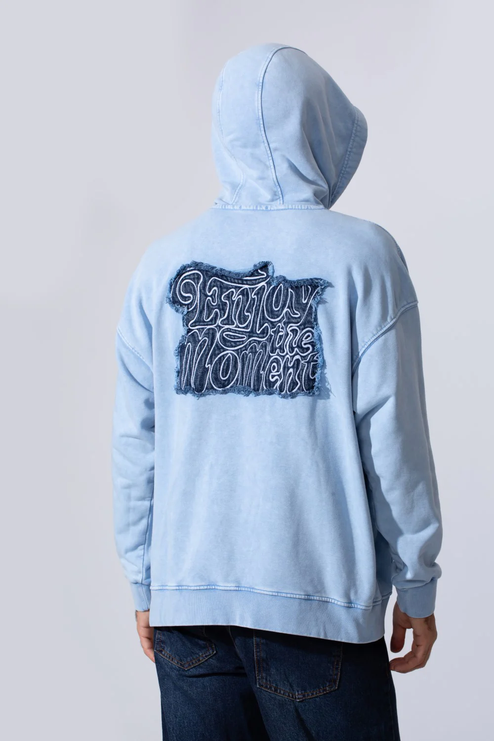 Men's Oversized Tomato Store Washed Hood Sweatshirt With Front Kangaroo Pocket And Back Text Print - Image 6
