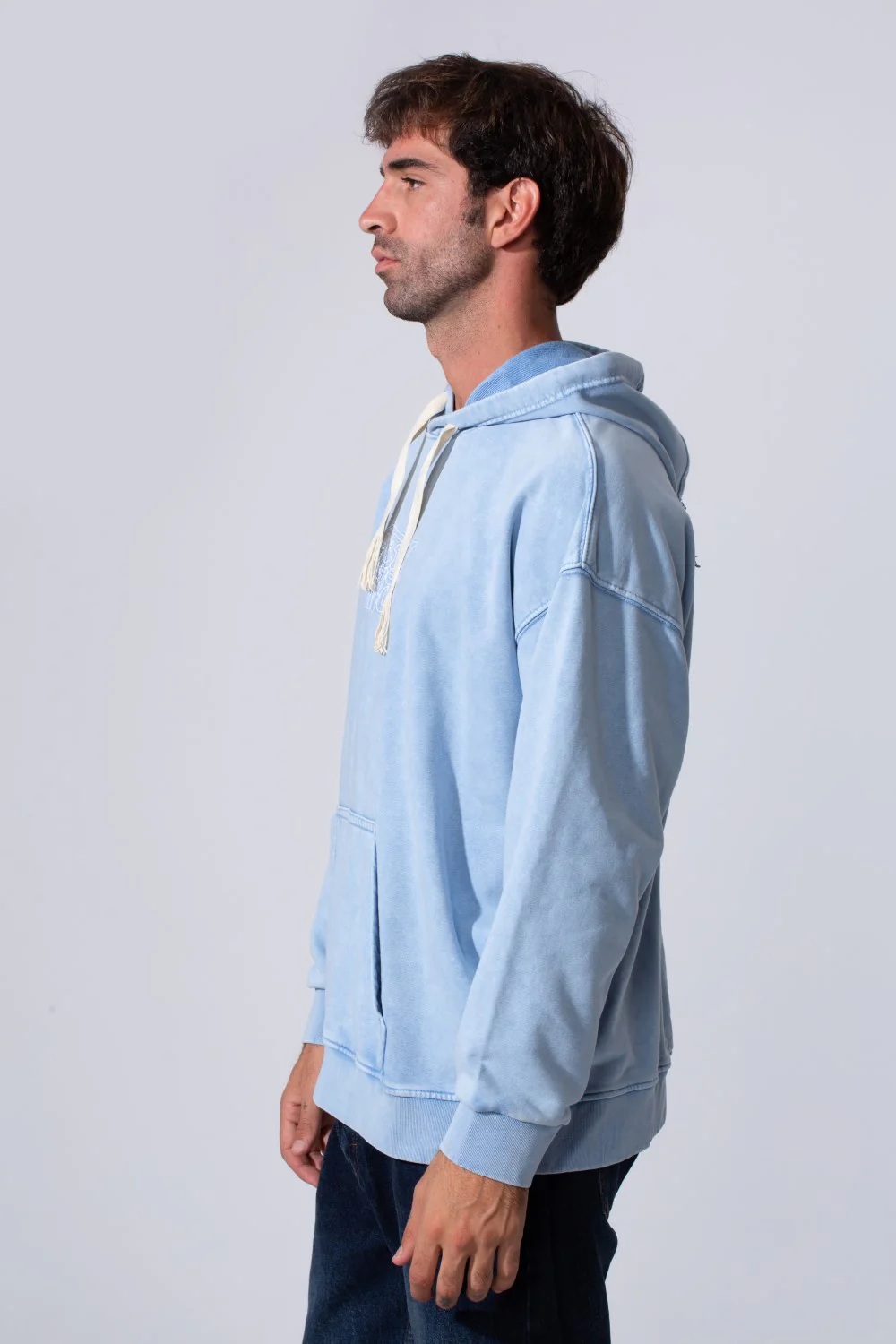 Men's Oversized Tomato Store Washed Hood Sweatshirt With Front Kangaroo Pocket And Back Text Print - Image 8