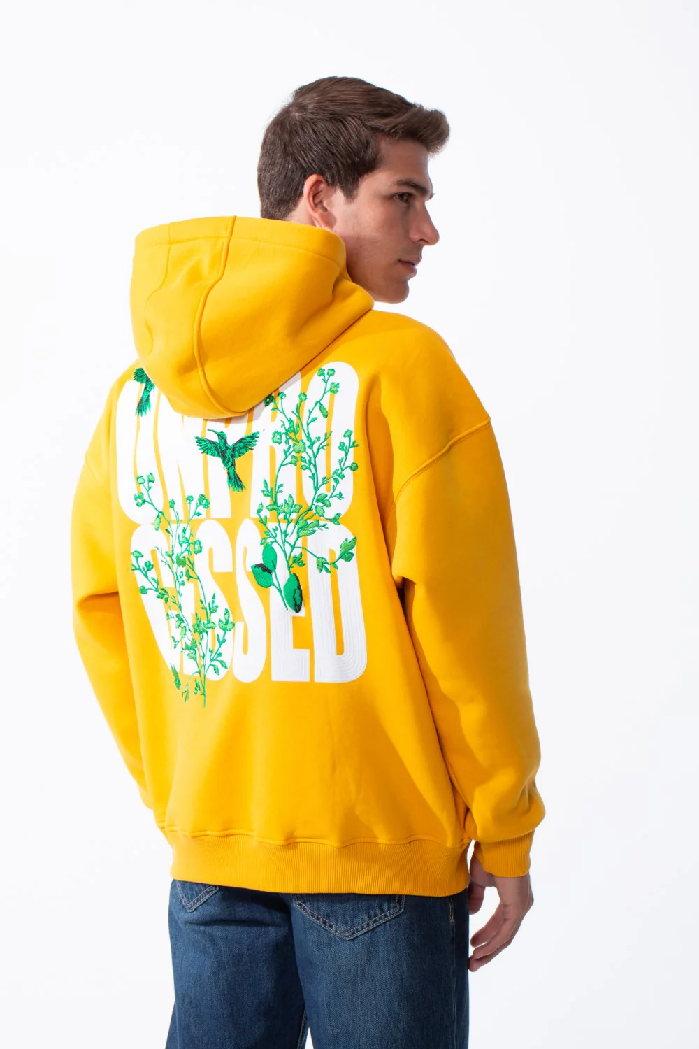 Men's Oversized Urban Design Hooded Neck Long Sleeves Kangaroo Pocket Bold Graphic Print Relaxed Fit Melton Sweatshirt - Image 10