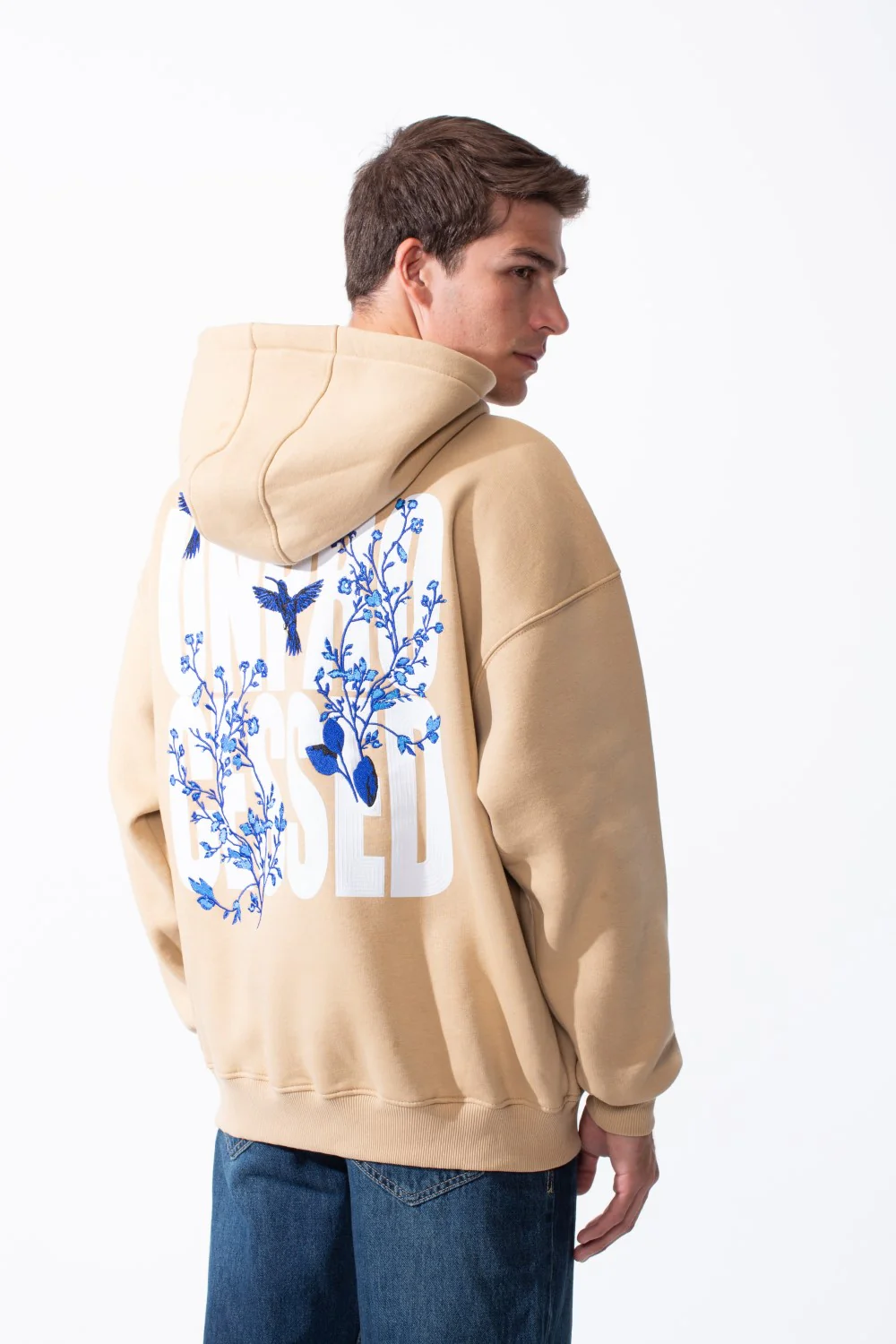 Men's Oversized Urban Design Hooded Neck Long Sleeves Kangaroo Pocket Bold Graphic Print Relaxed Fit Melton Sweatshirt - Image 13