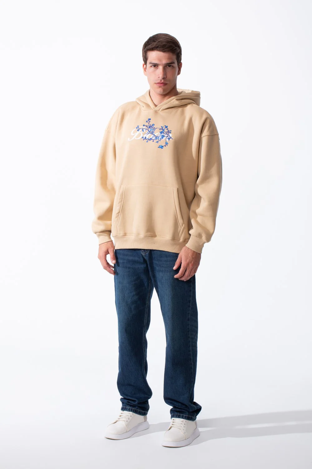 Men's Oversized Urban Design Hooded Neck Long Sleeves Kangaroo Pocket Bold Graphic Print Relaxed Fit Melton Sweatshirt - Image 14