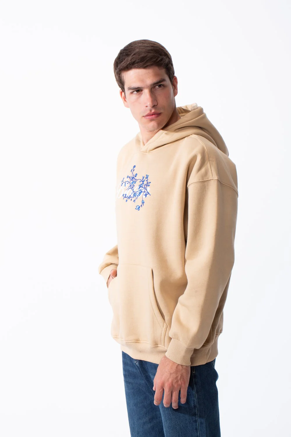 Men's Oversized Urban Design Hooded Neck Long Sleeves Kangaroo Pocket Bold Graphic Print Relaxed Fit Melton Sweatshirt - Image 15