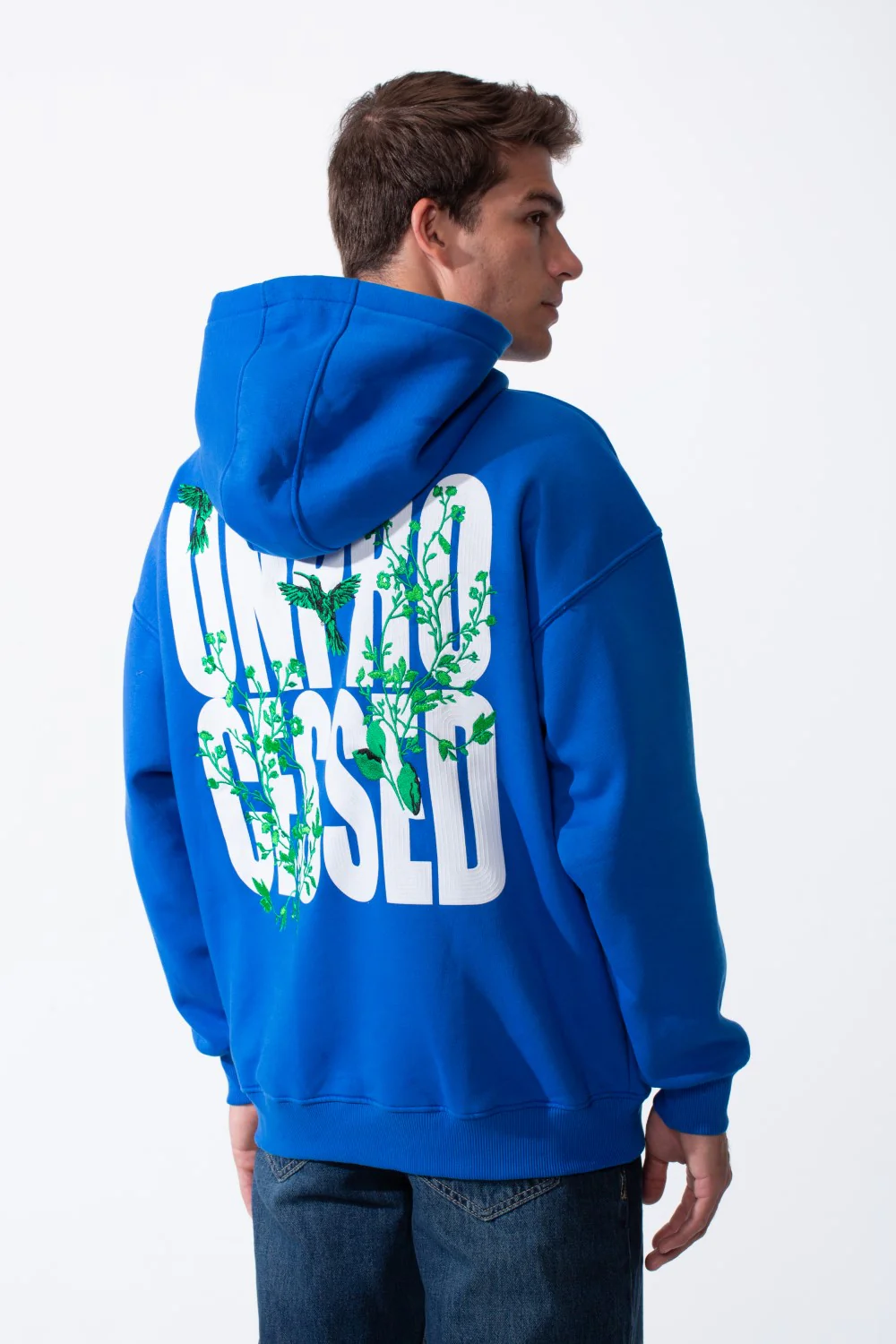 Men's Oversized Urban Design Hooded Neck Long Sleeves Kangaroo Pocket Bold Graphic Print Relaxed Fit Melton Sweatshirt - Image 6