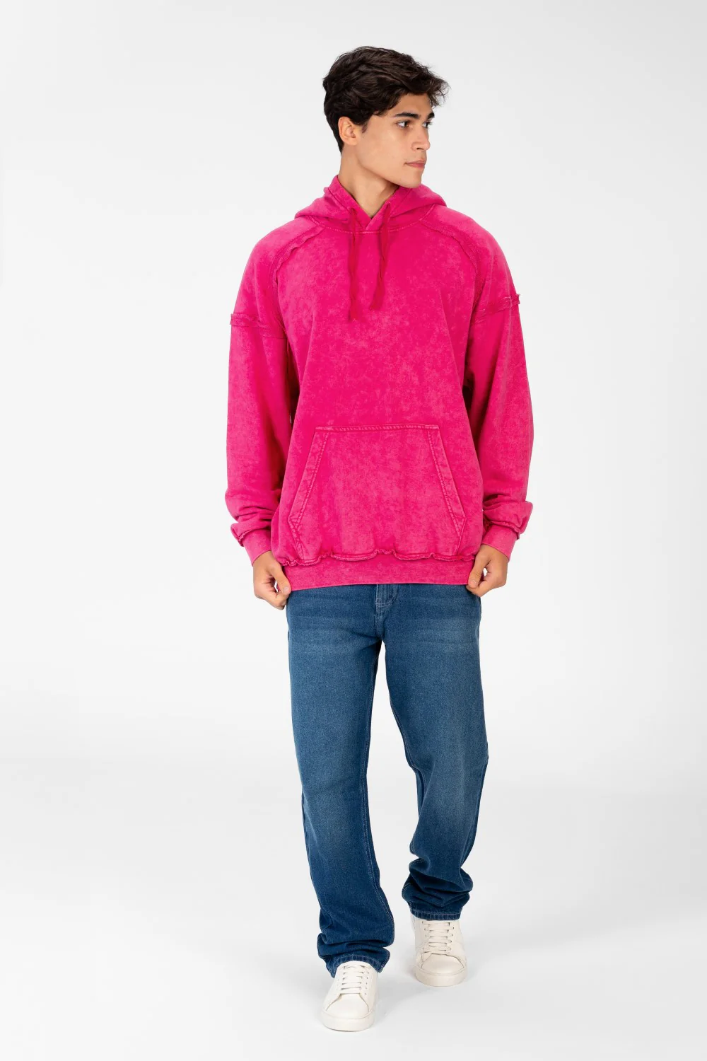 Men's Oversized Washed Hood Sweatshirt With Kangaroo Pocket On The Front - Image 8