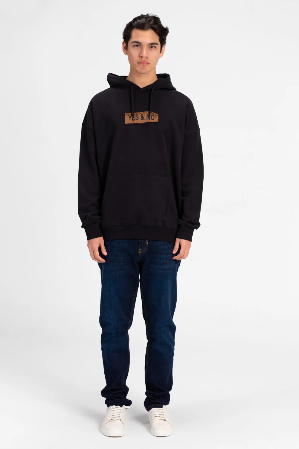 Men's Oversized Yes and No Print Hoodie Sweatshirt - Image 4