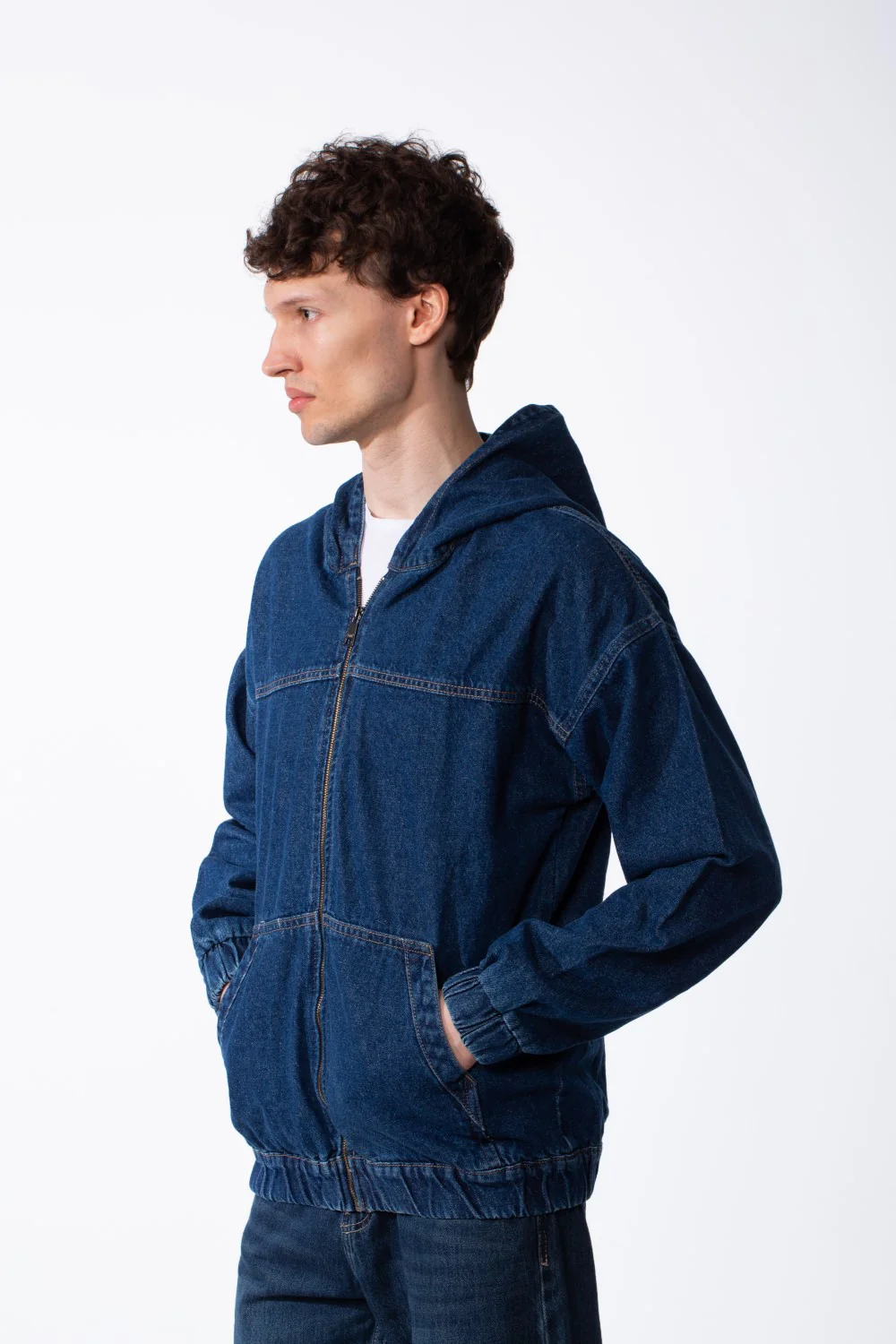 Men's Zip-Up Acid-Wash Finish Metallic Hardware Zipper Split Kangaroo Pockets Elasticated Ribbed Cuffs Jeans Jacket - Image 20