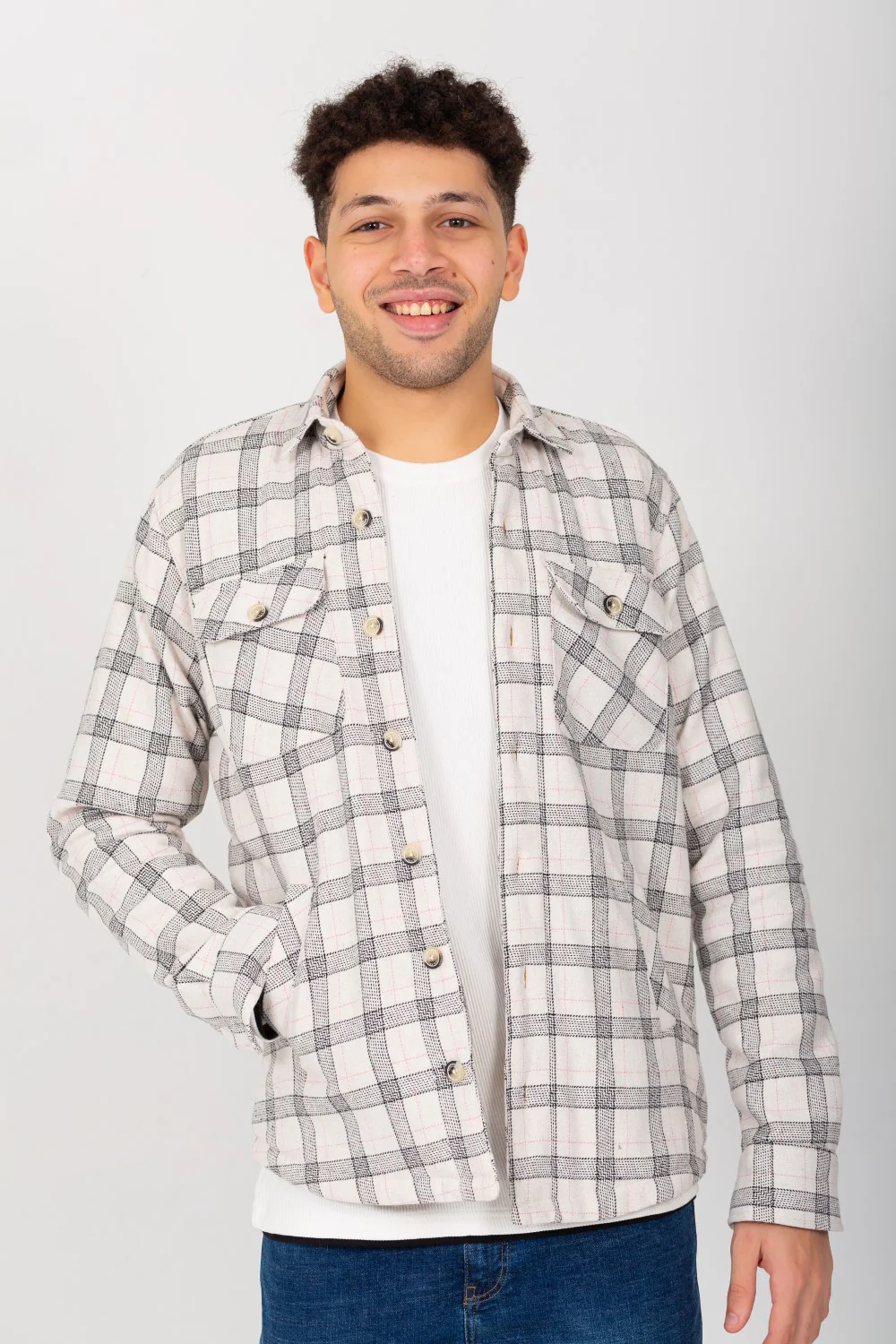 Men's Padded Fur Checked Regular Fit With Two Front Pockets Shirt - Image 4
