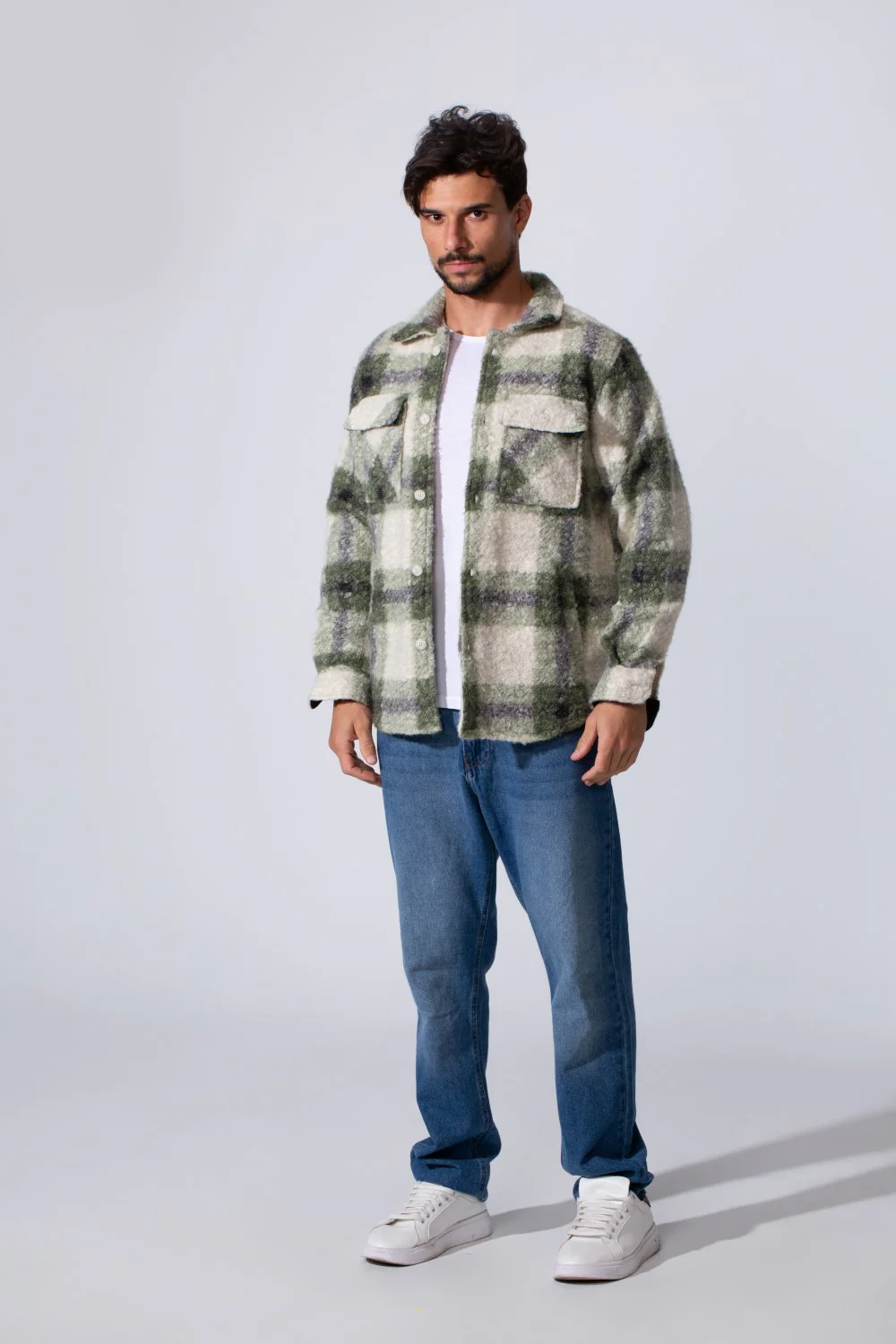 Men's Plaid Pattern Tomato Store Front Flap Pockets Button-Down Front Closure Shirt - Image 3