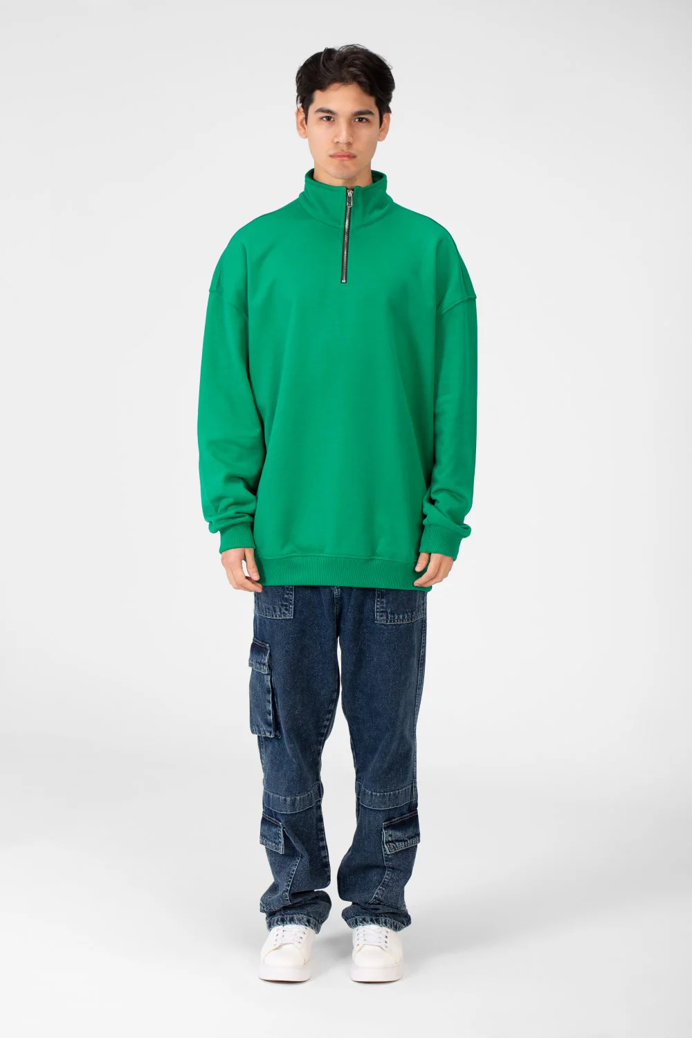 Men's Plain Oversize Sweatshirt With Half Zipper - Image 12