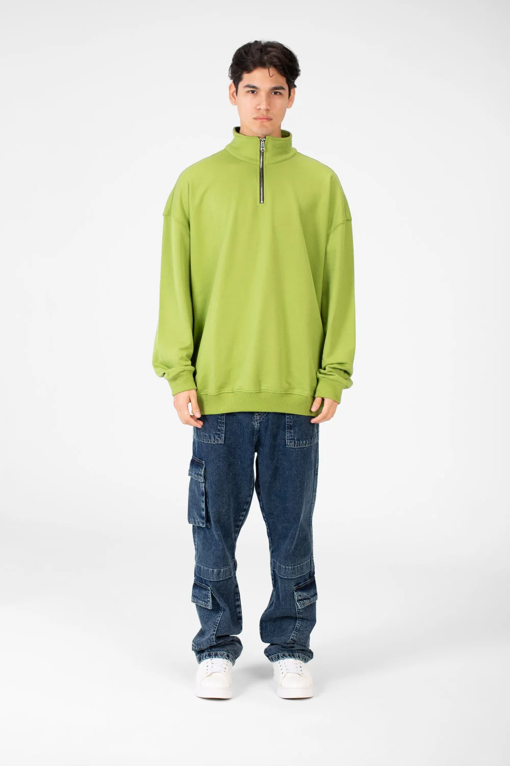 Men's Plain Oversize Sweatshirt With Half Zipper - Image 16